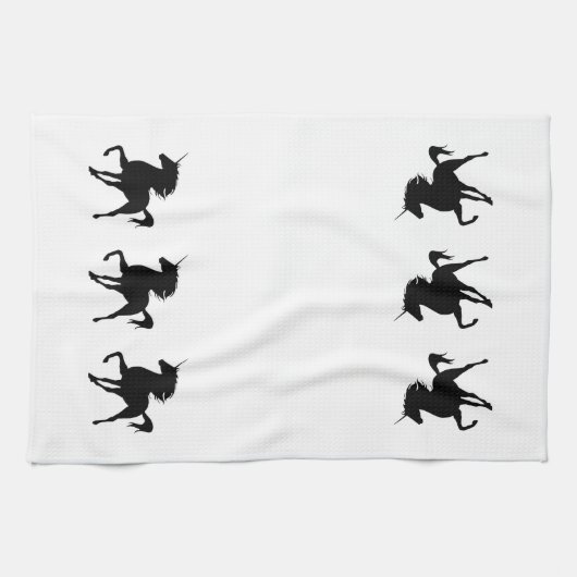 Serviette de cuisine Silhouette Unicorne Noire (Horizontal)