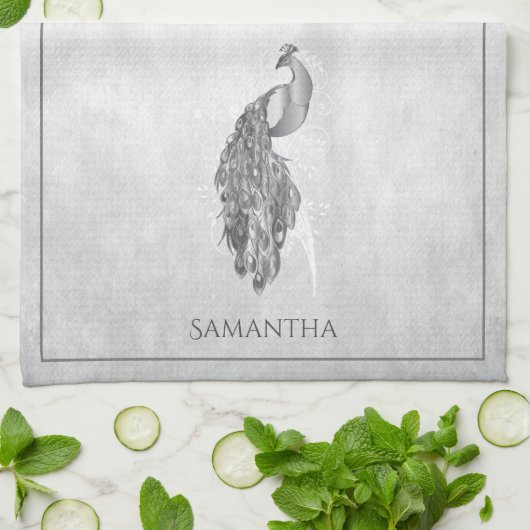 Serviette de cuisine Silver Elegant Peacock (Plié)