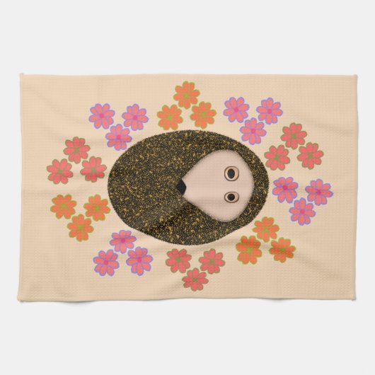 Serviette de cuisine Sleepy Hérisson et fleurs (Horizontal)