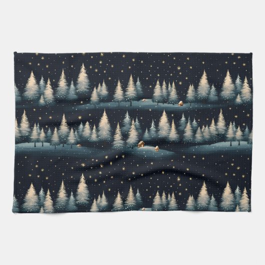 Serviette de cuisine Starry Winter Forest Night (Horizontal)