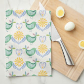 Serviette de cuisine style scandinave Oiseaux sur (Quart Plié)