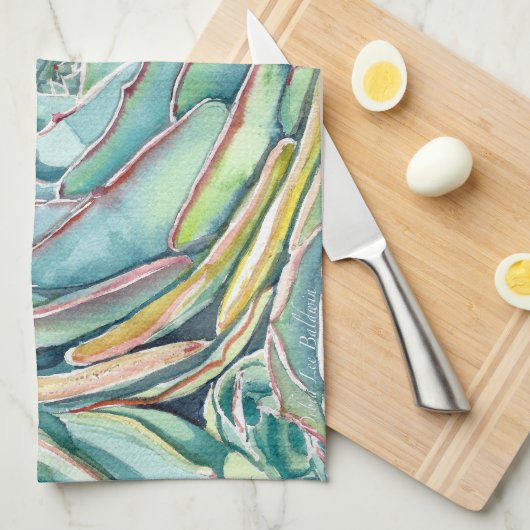 Serviette de cuisine succulente Blue Echeveria (Quart Plié)