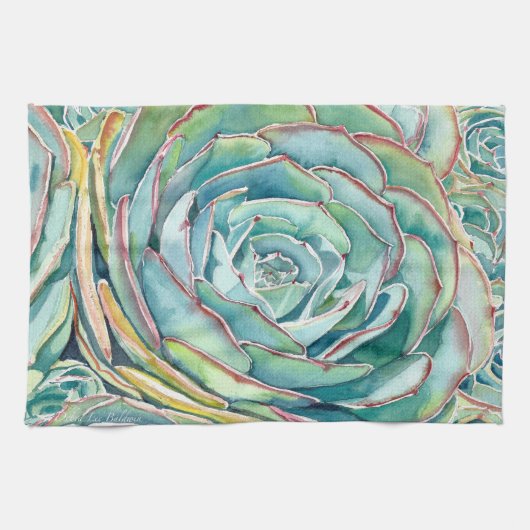 Serviette de cuisine succulente Blue Echeveria (Horizontal)