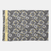 Serviette de cuisine tendance gris et jaune floral (Horizontal)