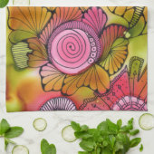 Serviette de cuisine tourbillonnante rose (Plié)