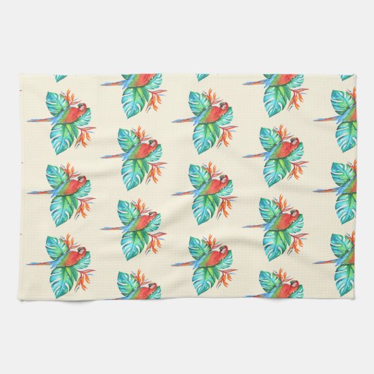 Serviette de cuisine Tropical Macaw Parrot Tan (Horizontal)