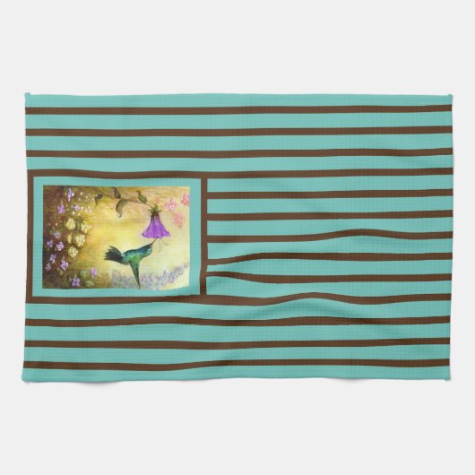 Serviette de cuisine turquoise et Brown à rayures (Horizontal)