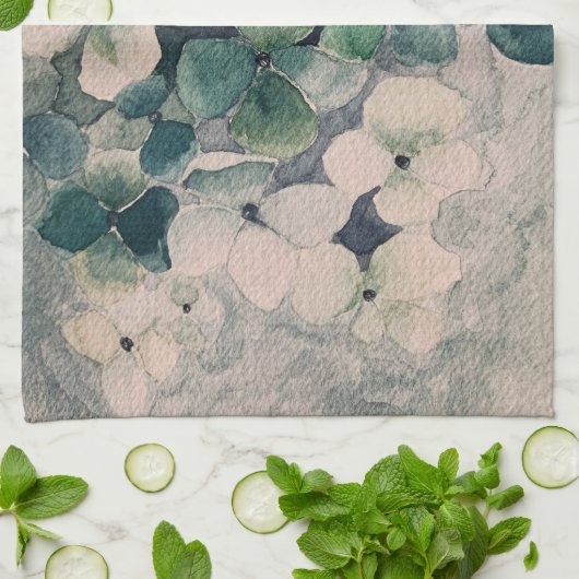 Serviette de cuisine turquoise Hydrangeas (Plié)