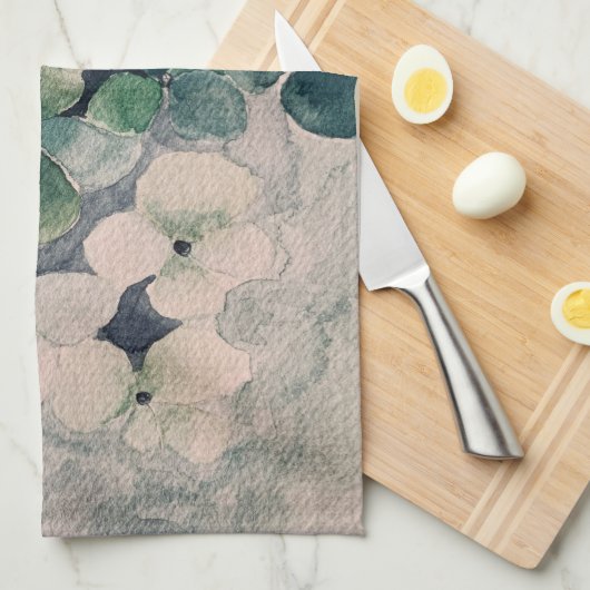 Serviette de cuisine turquoise Hydrangeas (Quart Plié)