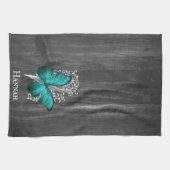 Serviette de cuisine turquoise papillon rustique (Horizontal)