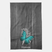 Serviette de cuisine turquoise papillon rustique (Vertical)