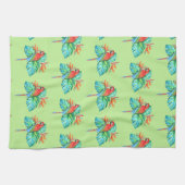 Serviette de cuisine verte à la macaw tropicale (Horizontal)