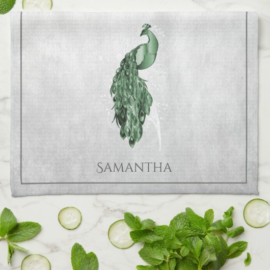 Serviette de cuisine verte Elegant Peacock (Plié)