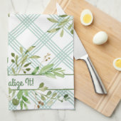 Serviette de cuisine verte feutrée PERSONNALISÉE (Quart Plié)