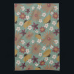 Serviette de cuisine verte fleurie des années 1970<br><div class="desc">Retro 1970 Floral Green Design</div>