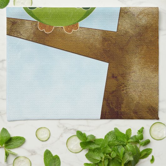 Serviette de cuisine verte mignonne de hibou (Plié)
