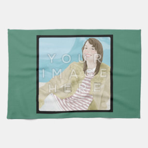 Serviette de cuisine verte personnalisée par phot