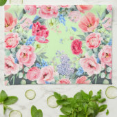 Serviette de cuisine verte rose floral (Plié)