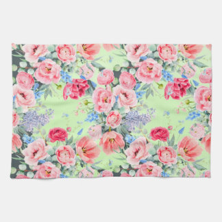 Serviette de cuisine verte rose floral