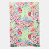 Serviette de cuisine verte rose floral (Vertical)