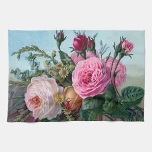 Serviette de cuisine victorienne vintage de roses