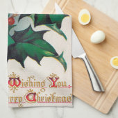 Serviette de cuisine vintage de houx de Noël (Quart Plié)