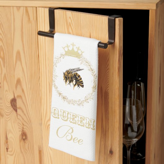 Serviette de cuisine vintage Gold Queen Bee Wreath (Pliage en tiers)