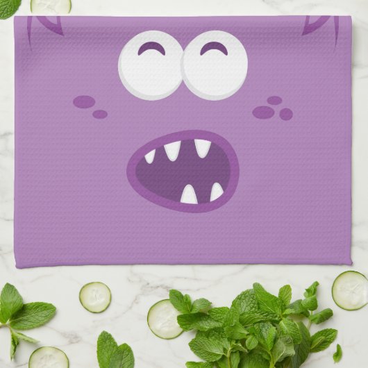 Serviette de cuisine violet Monster Face (Plié)