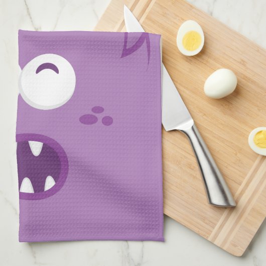 Serviette de cuisine violet Monster Face (Quart Plié)