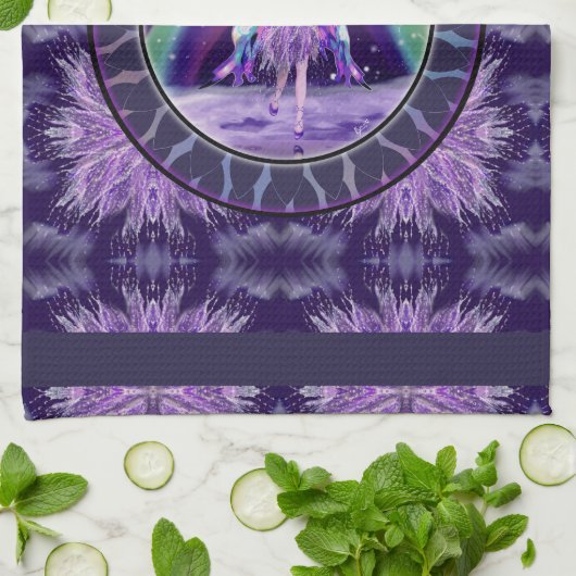 Serviette de cuisine violet pluie fée (Plié)
