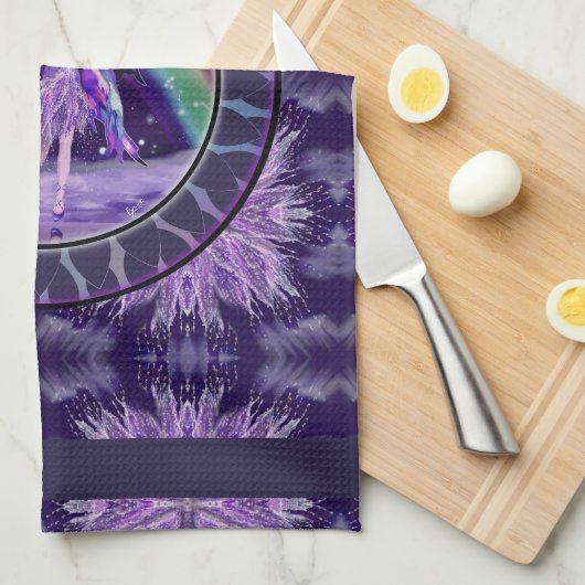 Serviette de cuisine violet pluie fée (Quart Plié)