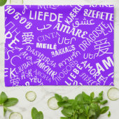 Serviette de cuisine violette avec texte d'amour m (Plié)