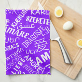 Serviette de cuisine violette avec texte d'amour m (Quart Plié)
