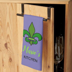 Serviette de cuisine violette Fleur de Lis Mardi G