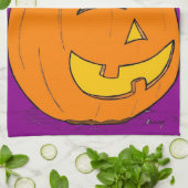 Serviette de cuisine violette Jack o' Lantern (Plié)