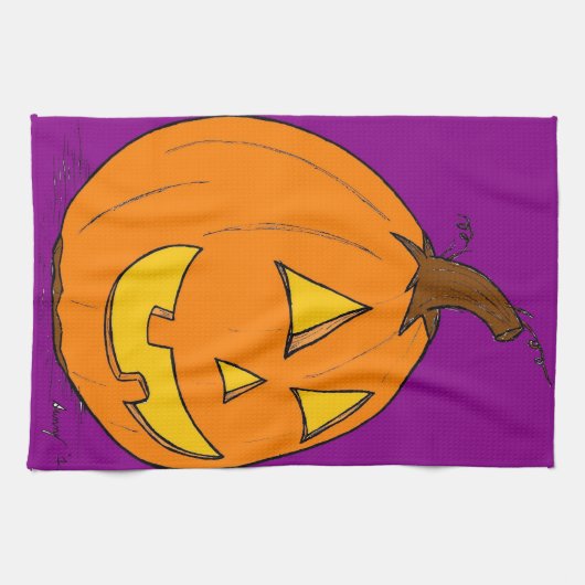 Serviette de cuisine violette Jack o' Lantern (Horizontal)