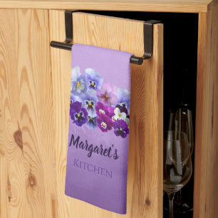 Serviette de cuisine violette personnalisée avec d