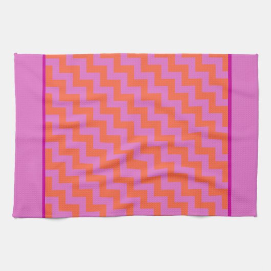 Serviette de cuisine Zigzag, Chevrons magenta et o (Horizontal)