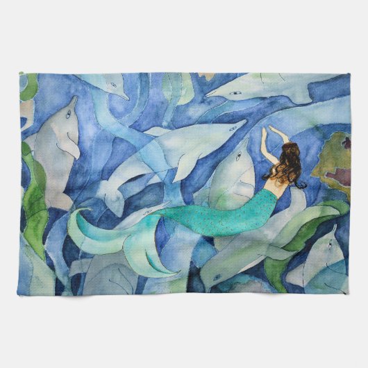 Serviette de fête dauphins et sirène (Horizontal)