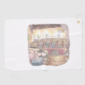 SERVIETTE DE GOLF さなくむじ  薄暗いお部屋で本棚のそばに浮いているぼんやり光る物体と女性のイラスト (Horizontal)