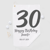 Serviette De Golf 30e anniversaire ajouter nom date année noir modèl (En situation)