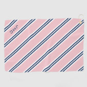 Serviette De Golf 3 lettres Monogrammes Pink and Blue Stripes (Horizontal)