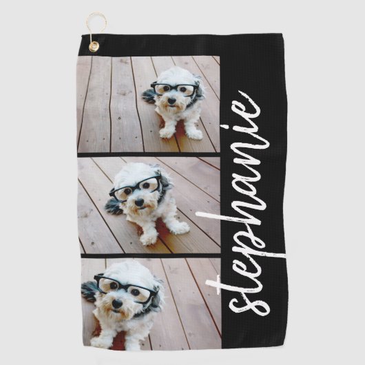 Serviette De Golf 3 photos tendance noir - blanc nom de script moder (Devant)