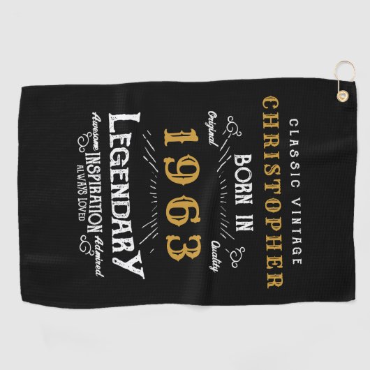 Serviette De Golf 60th Birthday 1963 Ajouter Nom Legendary Black Gol (Horizontal)