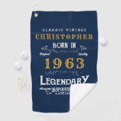 Serviette De Golf 60th Birthday 1963 Ajouter Nom Retro Legend Blue G (En situation)