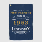 Serviette De Golf 60th Birthday 1963 Ajouter Nom Retro Legend Blue G (Devant)