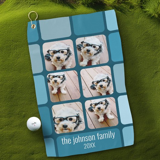 Serviette De Golf 6 Collage photo avec blues avec simple nom blanc
