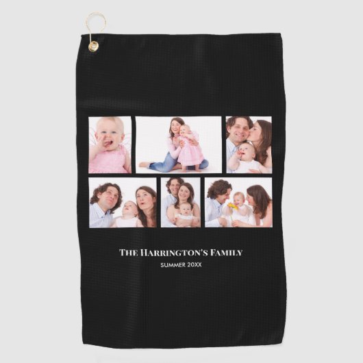Serviette De Golf 6 sections Cadres photo personnalisées en noir (Devant)