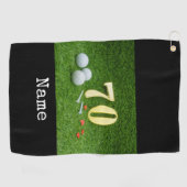 Serviette De Golf 70e anniversaire avec balle de golf et tee on gree (Horizontal)
