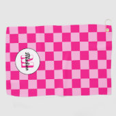 Serviette De Golf à damiers rose chaud clair rétro (Horizontal)